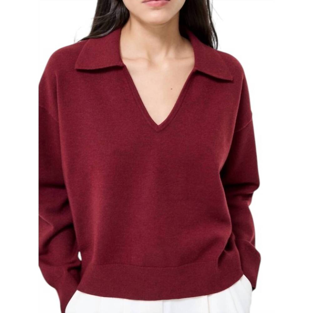 NEW FRENCH CONNECTION sloane knit collared pullover in cabernet